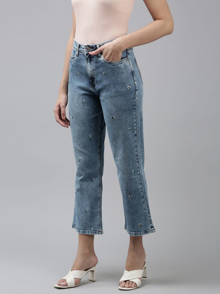 Embroidered cropped jeans new arrivals