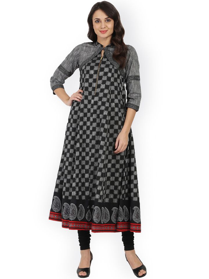 Buy Nayo Women Black Printed Anarkali Kurta Kurtas for Women