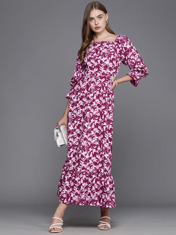Allen Solly Woman Floral Printed Cut out Detail A Line Maxi Dress