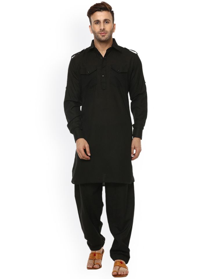 Buy Hangup Men Black Solid Pathani Kurta With Pyjama Kurta Sets