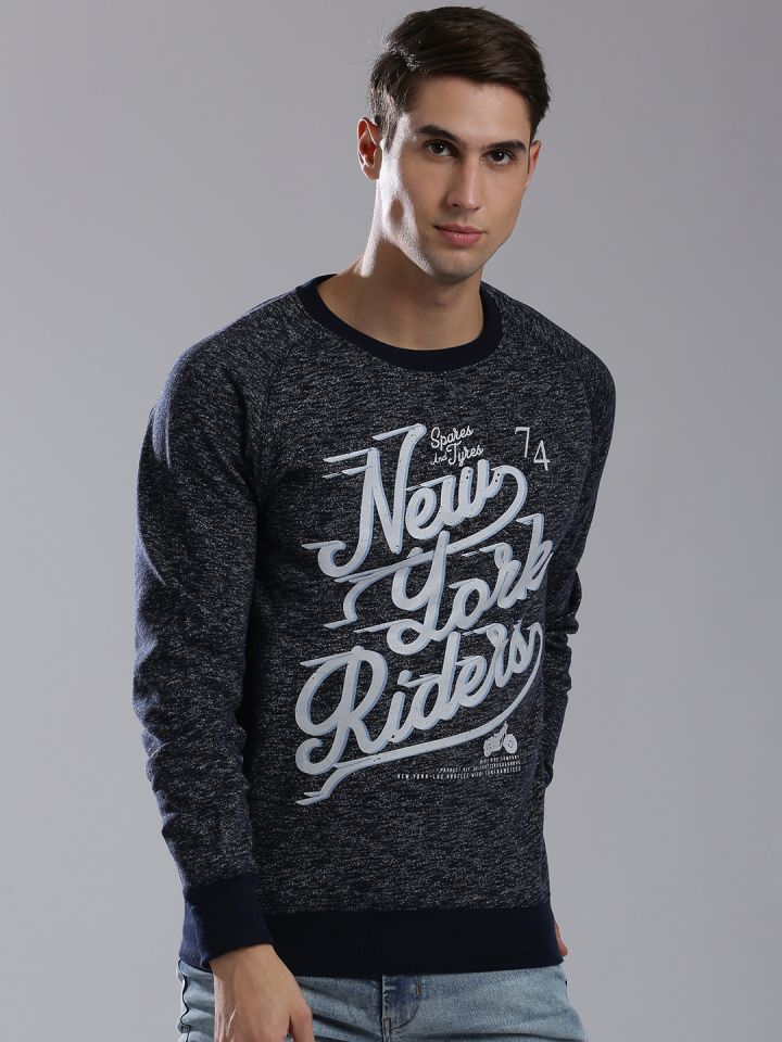 SMAG Men Blue Grey Printed Sweatshirt