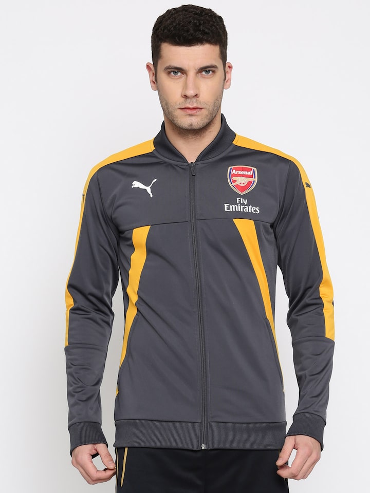 Buy Puma Men Grey Yellow AFC Stadium Colourblocked Football Jacket - for Men |