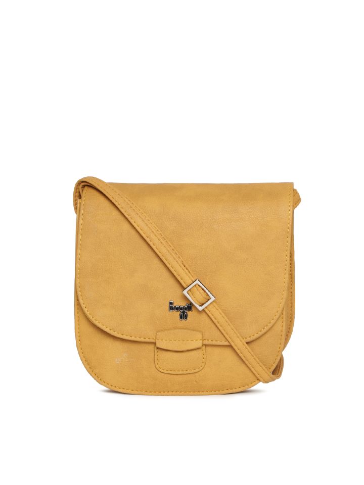 baggit mustard yellow solid sling bag