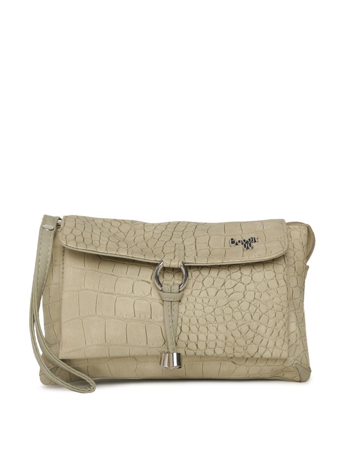 Buy Baggit Beige Textured Purse With Wrist Loop Clutches for
