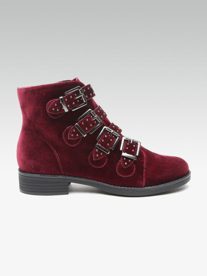 Maroon flat top boots