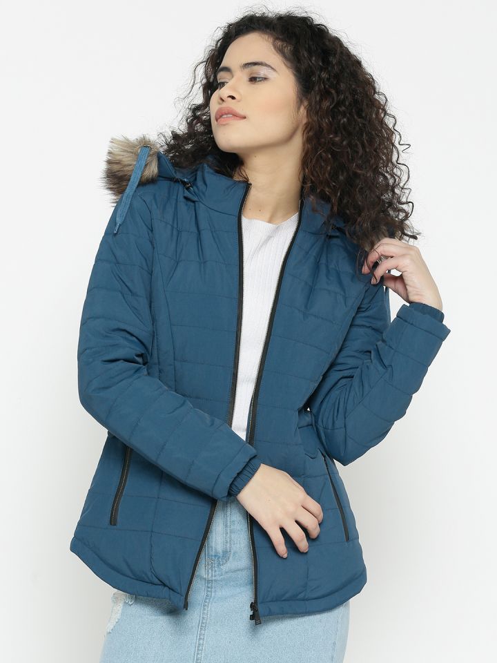 Buy Fort Collins Women Blue Solid Parka Jacket Jackets for Women