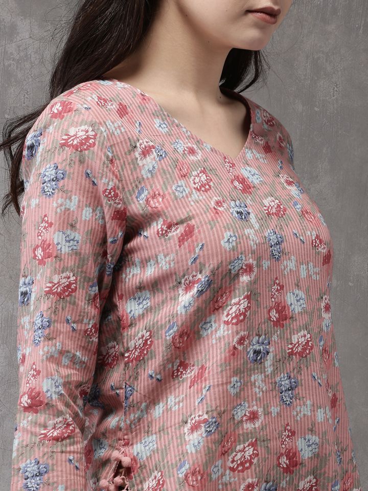 Anouk women pink printed straight top kurta