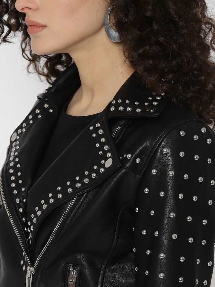 mango studded leather jacket