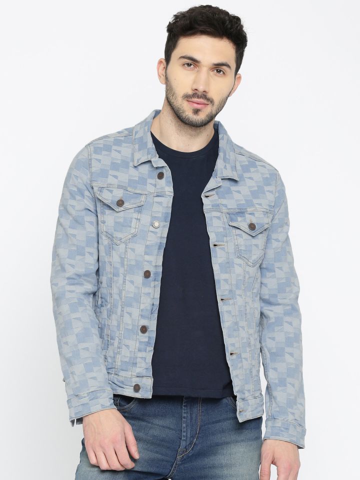 Moda Rapido Men Blue Self Design Denim Jacket