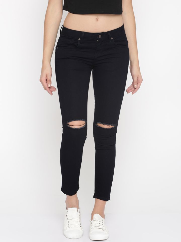 Buy Moda Rapido Women Black Skinny Fit Mid Rise Slash Knee