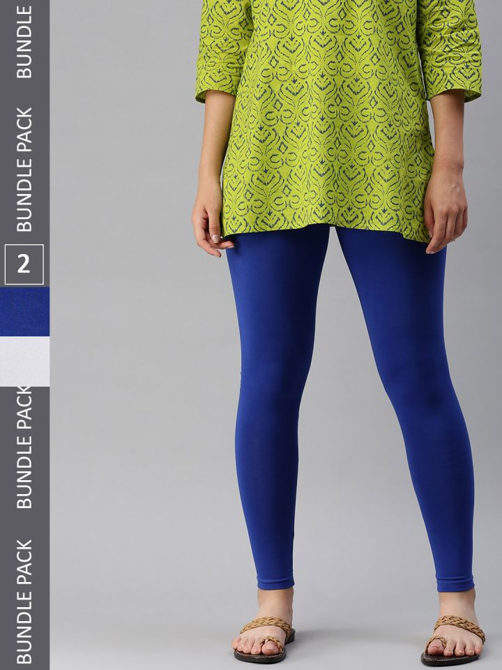 Buy De Moza Women Dark Blue Cotton Ankle Length Leggings - XL