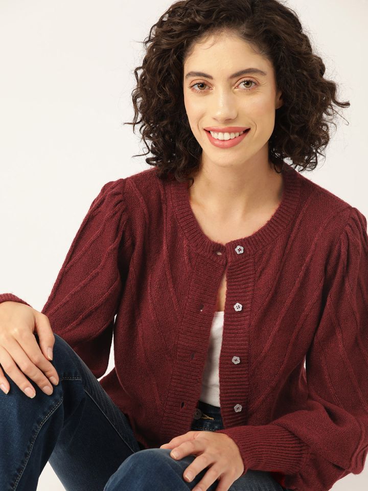 Maroon cardigan sweater discount
