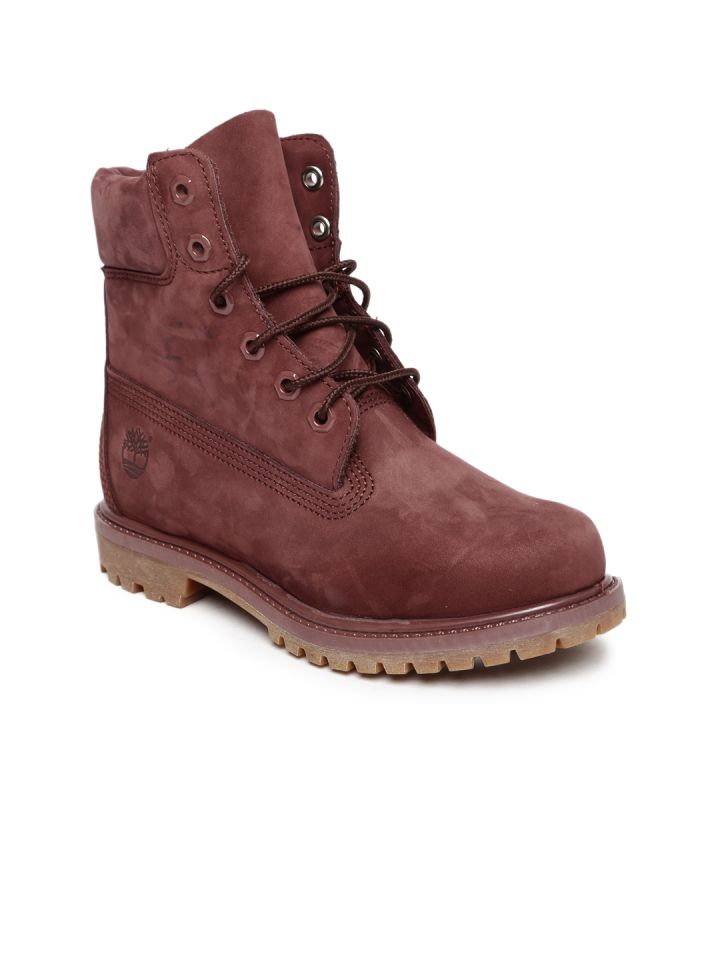 Buy Timberland Women Burgundy Solid Suede High Top Flat Boots