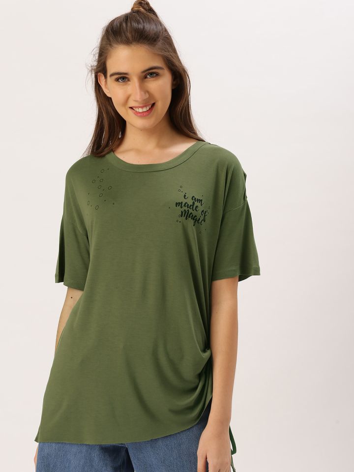Buy Dressberry Women Olive Green Solid Round Neck T Shirt Tshirts For Women 2332284 Myntra