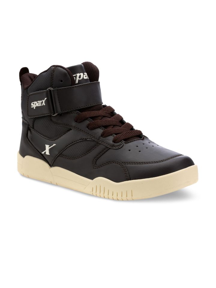 Sparx Men Brown Textured Synthetic Leather Mid Top Sneakers