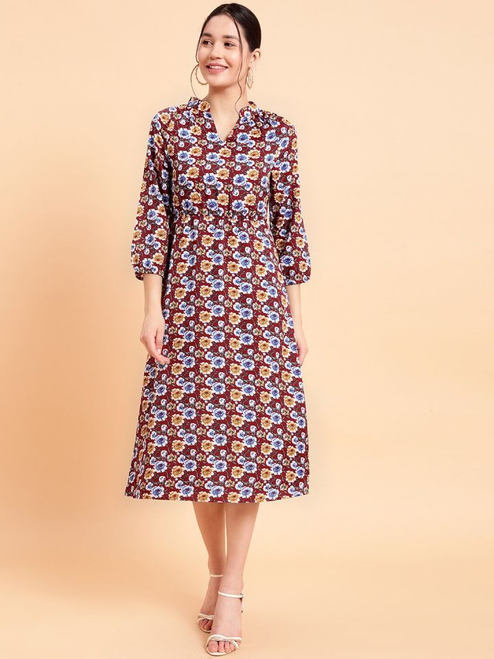 Buy MINT STREET Floral Printed Crepe Fit & Flare Midi Dress - Dresses for  Women 23359156