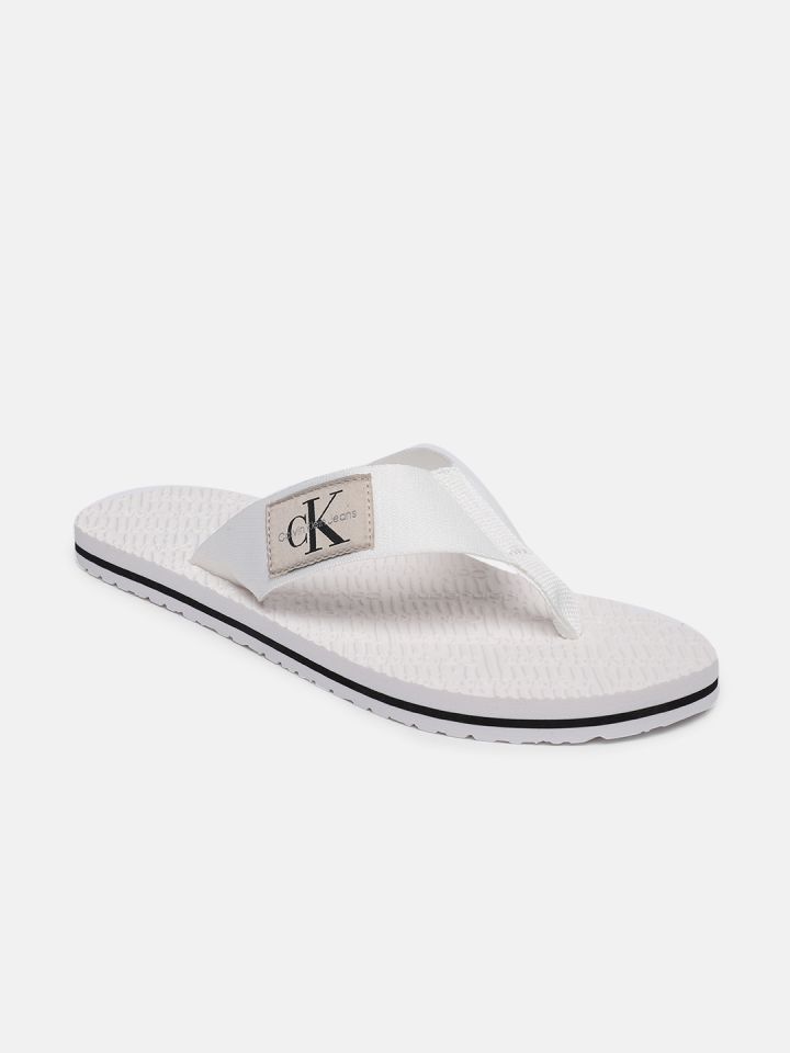 White calvin klein flip flops womens best sale
