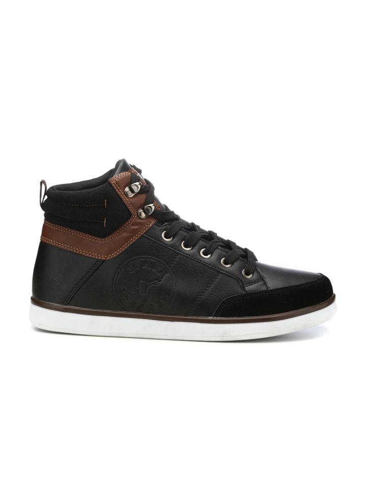 Buy Sparx Men Black Solid Synthetic Leather Mid Top Sneakers