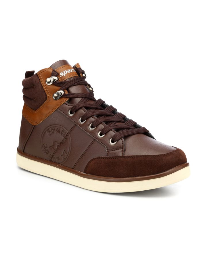 Buy Sparx Men Brown Solid Synthetic Leather Mid Top Sneakers