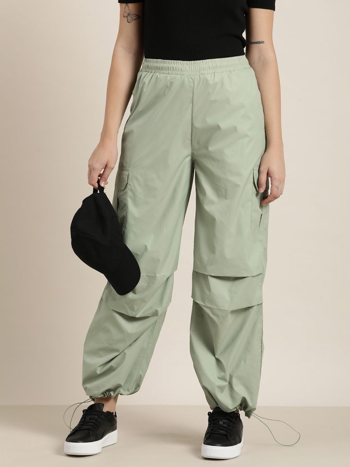 Zara Parachute pants women's Size XXL Lilac Elastic Waist Side