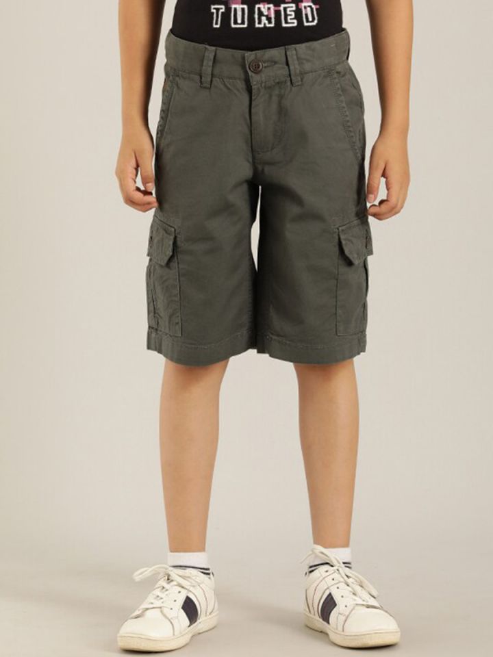 Buy Indian Terrain Boys Mid Rise Pure Cotton Cargo Shorts Shorts