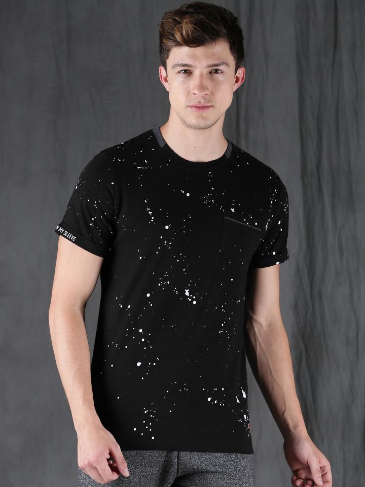 Buy WROGN Men Black Printed Slim Fit Round Neck T Shirt Tshirts