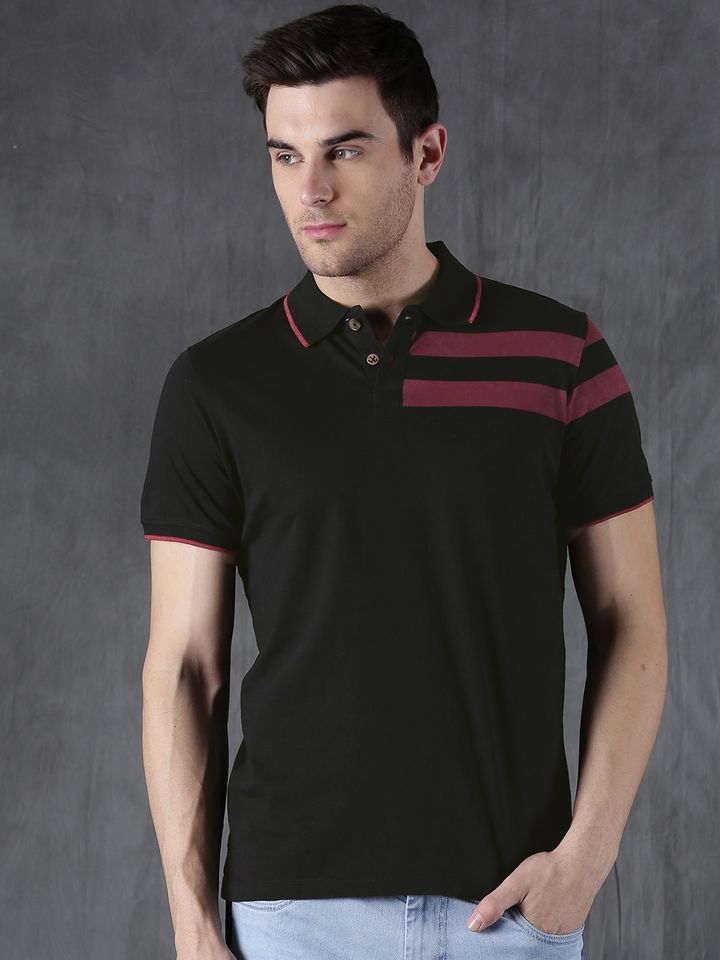 Buy WROGN Men Black Solid Polo Collar T 