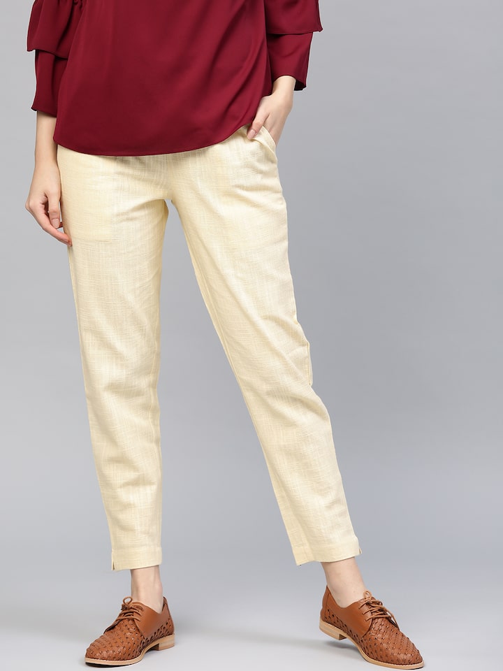 Marie Claire Bottoms Pants and Trousers  Buy Marie Claire Women Formal Brown  Colour Solid Cigarette Trousers Online  Nykaa Fashion