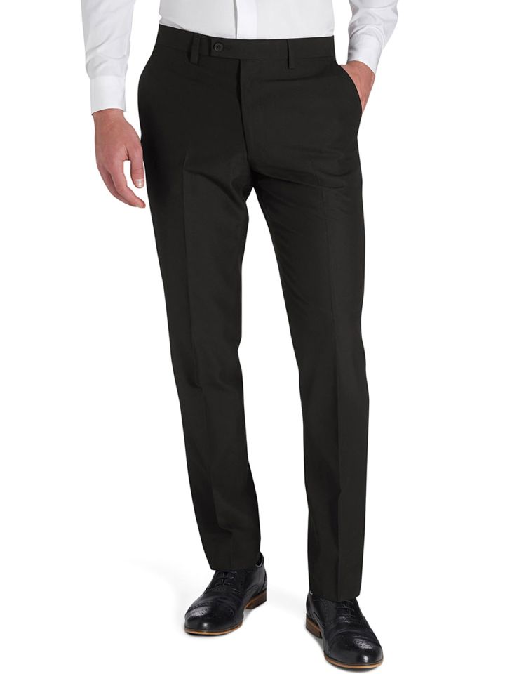 Slim Fit Solid Mid-Rise Formal Trousers With Pockets And Belt