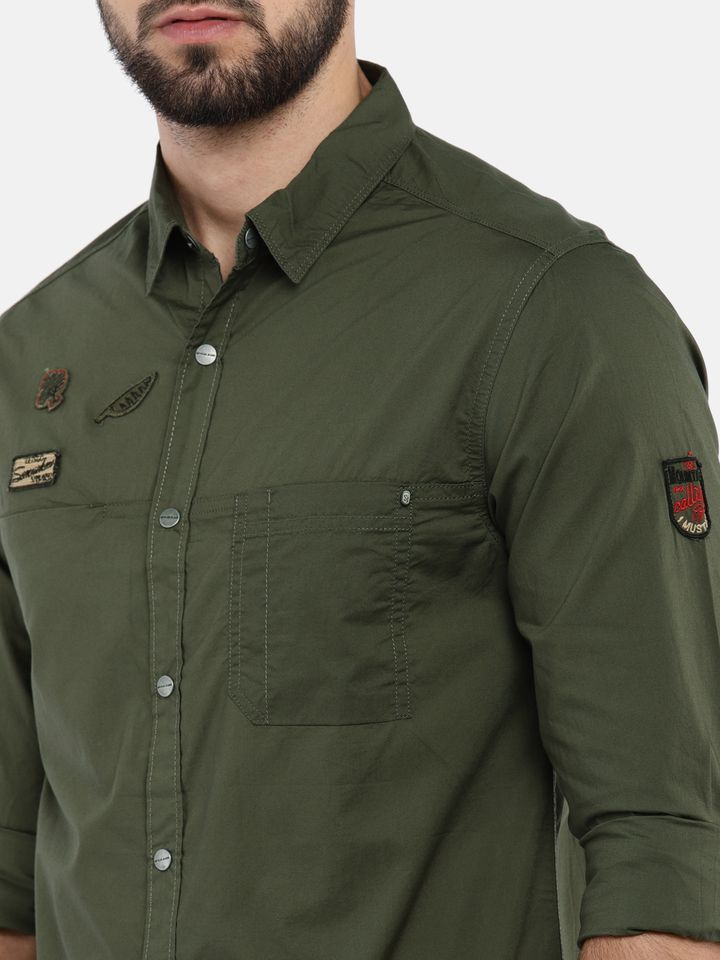 spykar olive green shirt