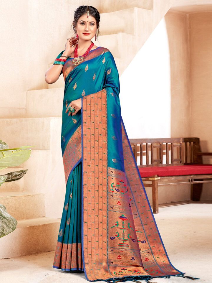 Buy SANGAM PRINTS Woven Design Zari Paithani Saree Sarees for