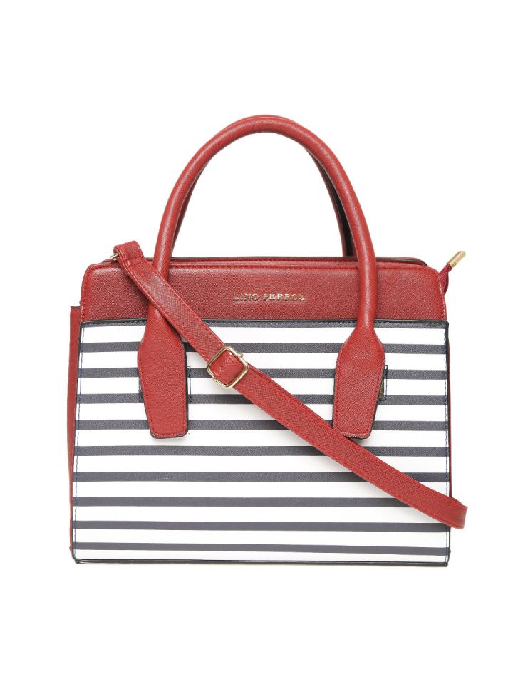 Lino Perros Maroon White Striped Handheld Bag