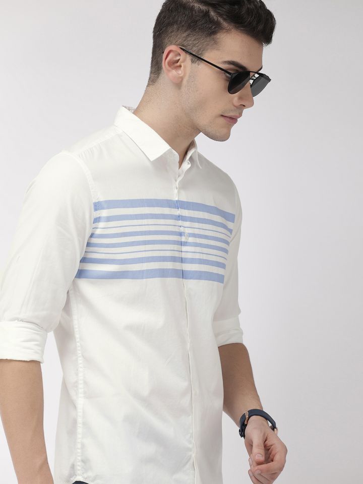 Buy Highlander Men White Blue Slim Fit Striped Casual Shirt