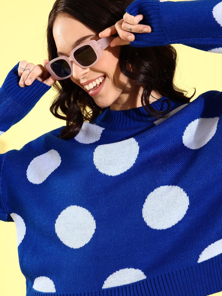 Blue polka dot sweater deals