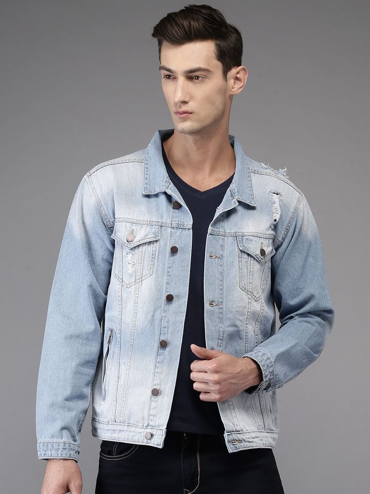 Blue Solid Denim Jacket - Jackets 