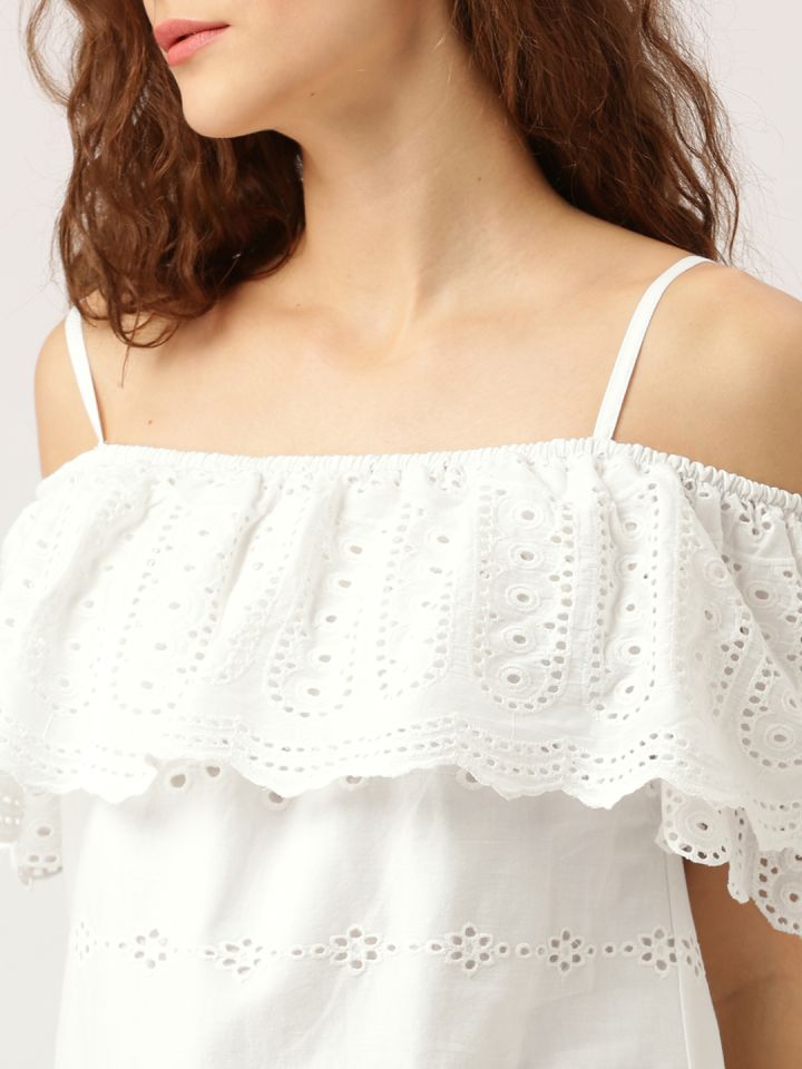 Ms.Taken by Kriti Sanon Women White Self Design A Line Dress