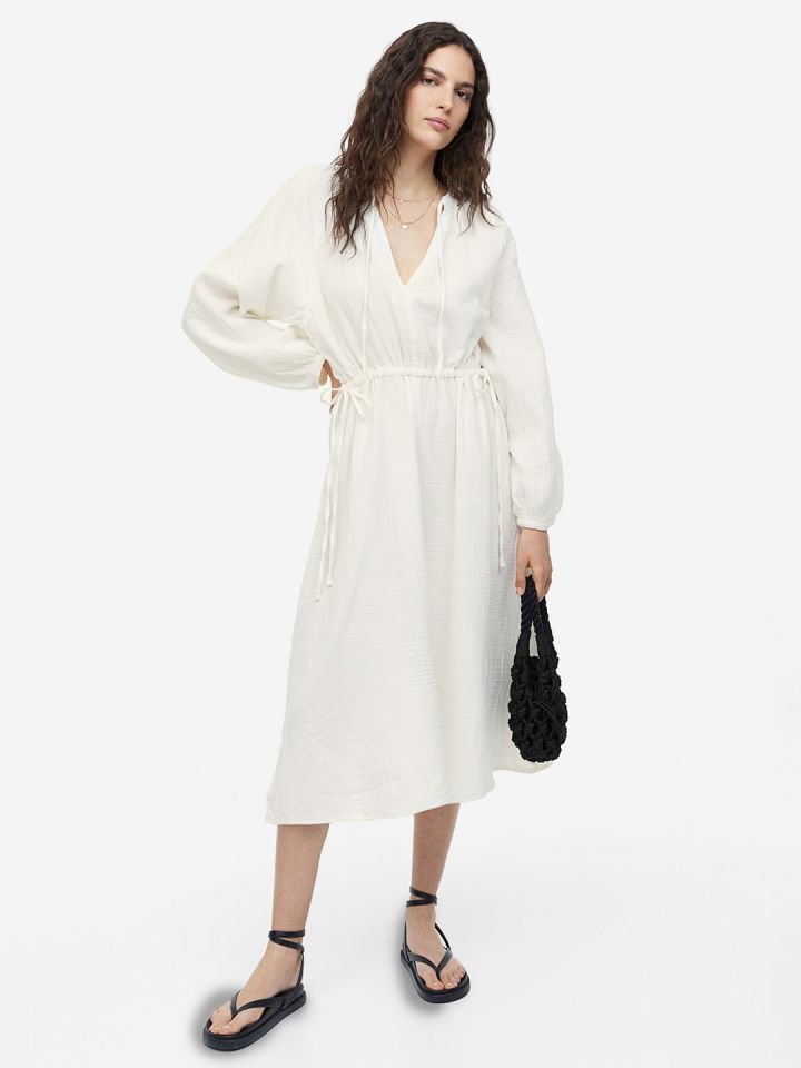 Buy H M Tie Detail Double Weave Cotton Dress Dresses for Women