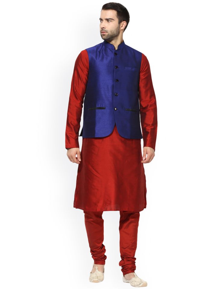 Red kurta clearance with waistcoat