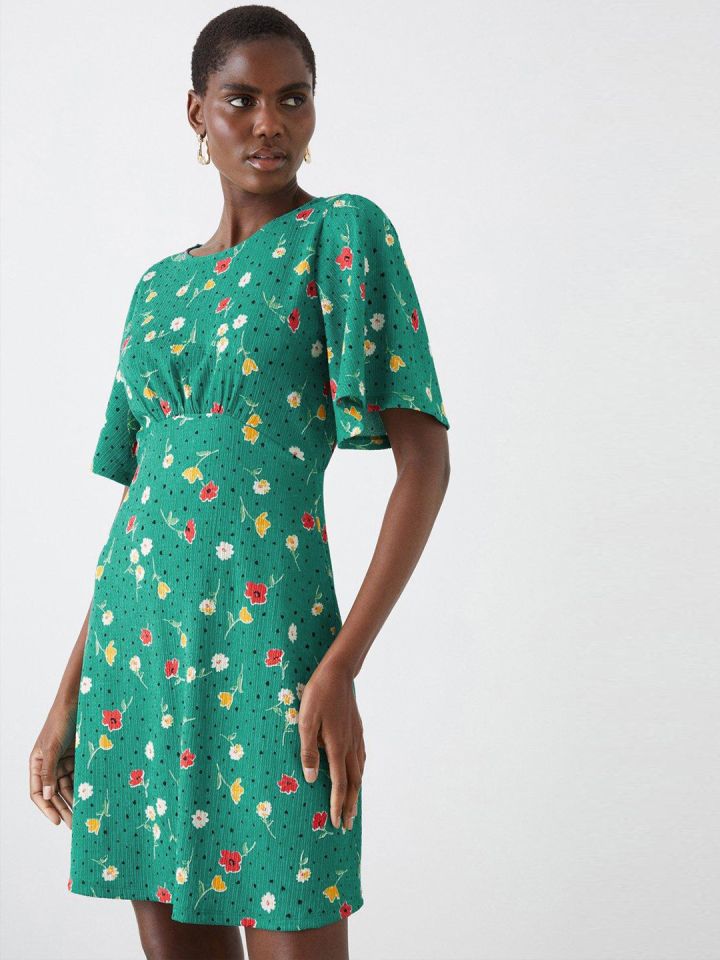 DOROTHY PERKINS Floral Print Flared Sleeves A Line Mini Dress