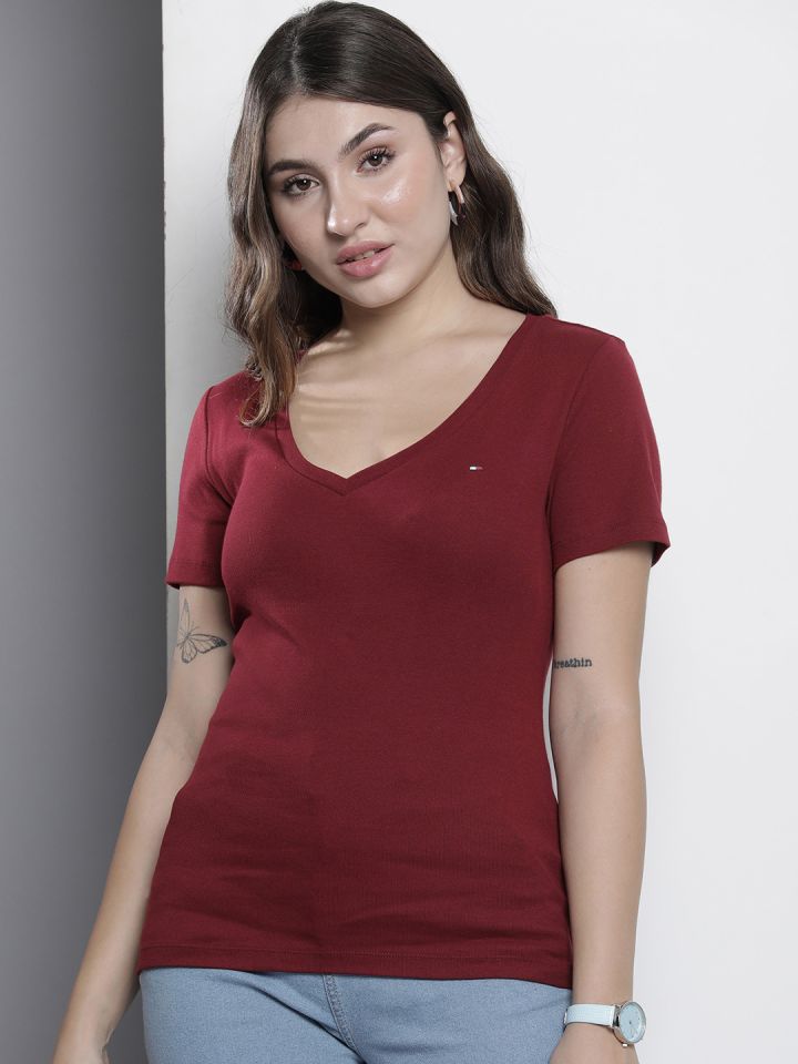 Buy Tommy Hilfiger V Neck Pure Cotton T Shirt Tshirts for Women