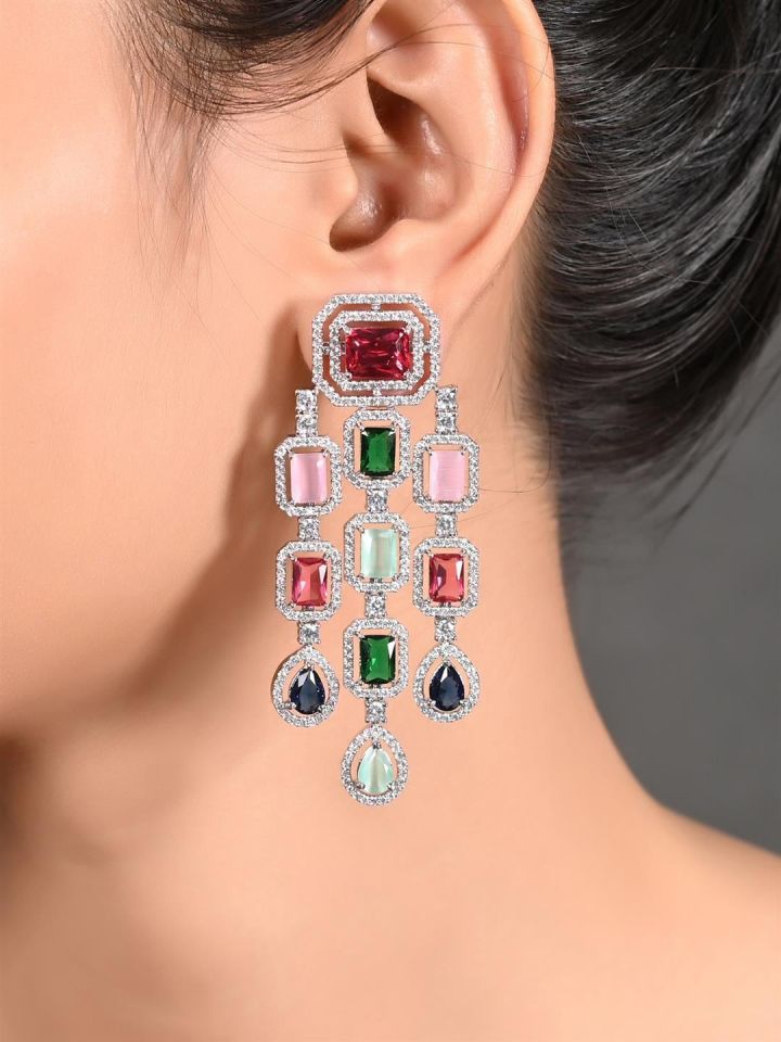 Buy RATNAVALI JEWELS Silver Plated Geometric Drop Earrings