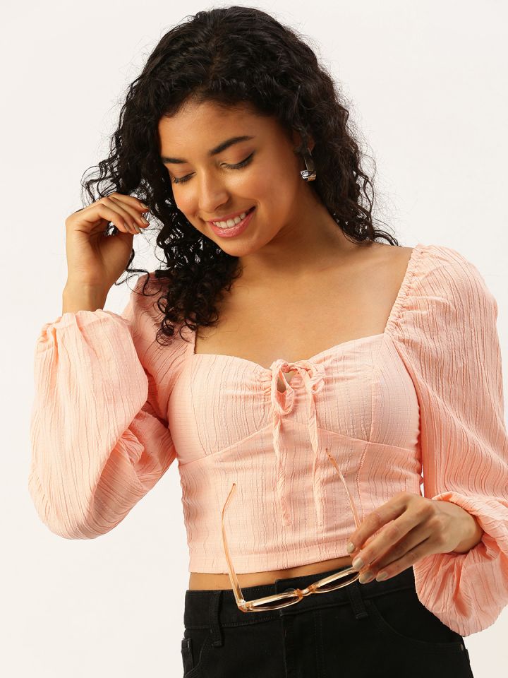 Cropped Puff Sleeve Smocked Top
