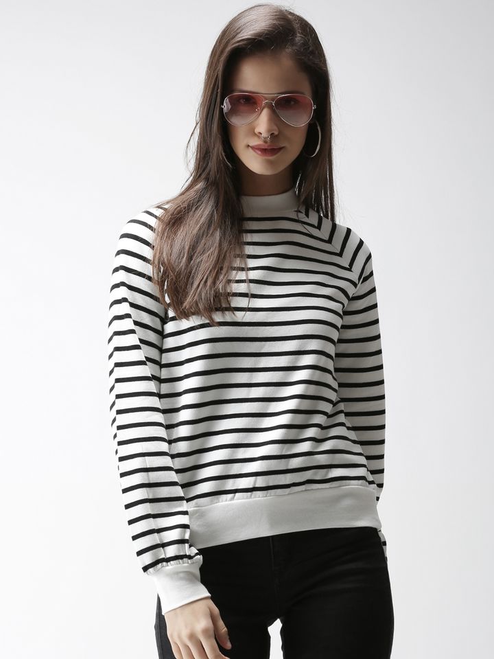 Buy FOREVER 21 Women White u0026 Black Striped Sweatshirt - Sweatshirts for  Women 2361313 | Myntra