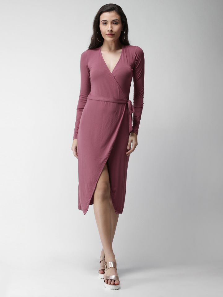 Buy FOREVER 21 Women Mauve Solid Wrap Dress Dresses for