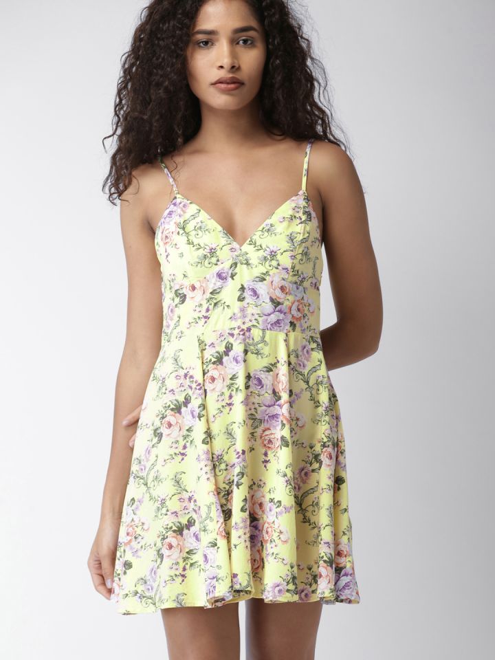 Buy Forever 21 Women Yellow Printed Fit And Flare Dress Dresses