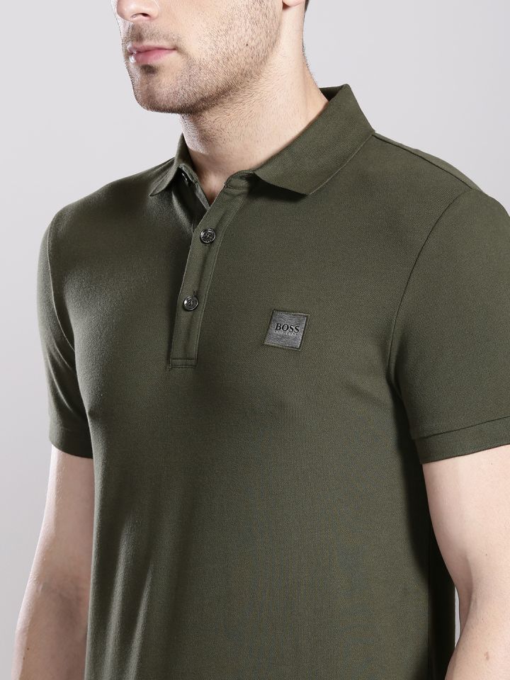 Buy BOSS | Solid Men Men Myntra Tshirts - for T Green Collar Shirt Polo Olive 2364004 Orange
