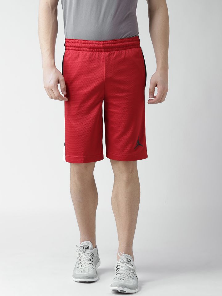 Nike Jordan Men Red Rise Graphic Solid Basketball Shorts