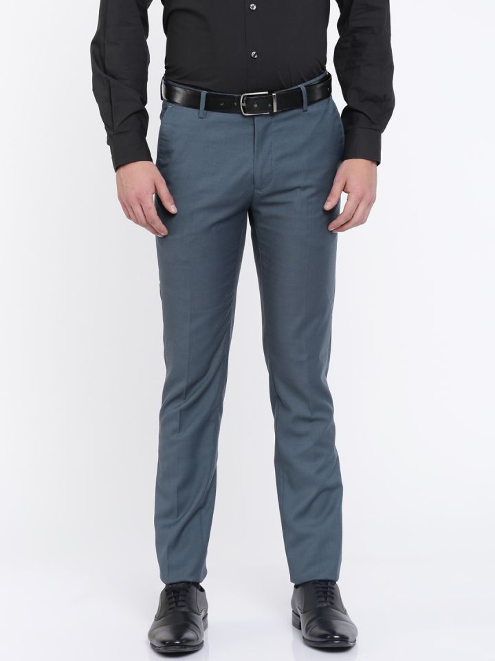 U.S. Polo Assn. Men Blue Super Slim Fit Self Design Formal Trousers