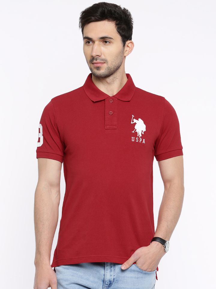 Buy Polo Assn. Men Red Solid Polo Collar Pure Cotton T Shirt - Tshirts for Men 2365527 | Myntra