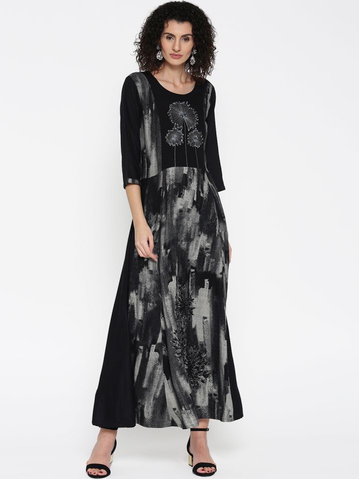 Buy Shree Women Black Printed Maxi Dress Dresses for Women